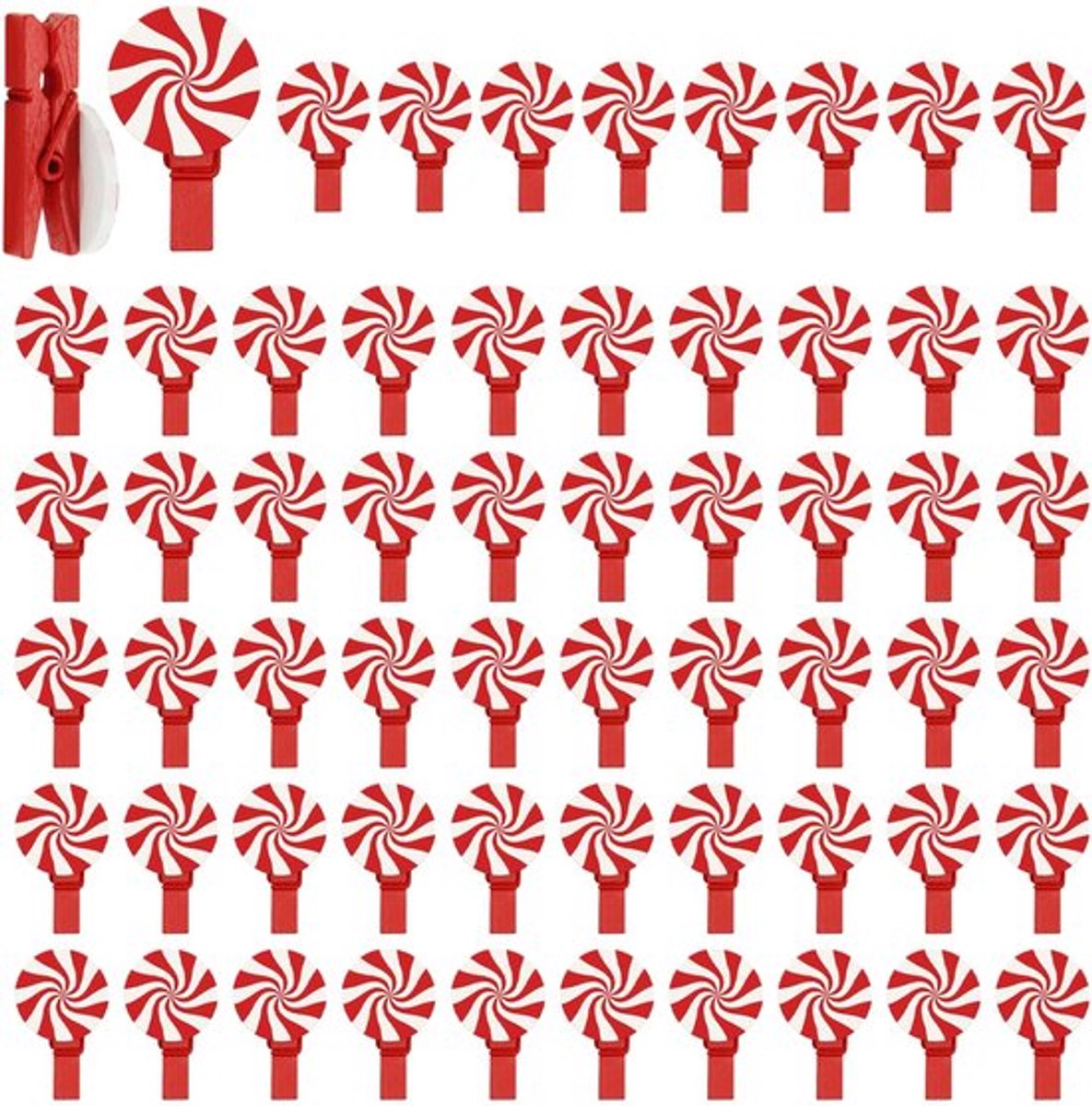 Kerstknopen 60 stuks - Houten Clips - Snoepstickers - Knutselmateriaal voor Kinderen - Feestdecoratie - Geschikt voor Doe-Het-Zelf projecten