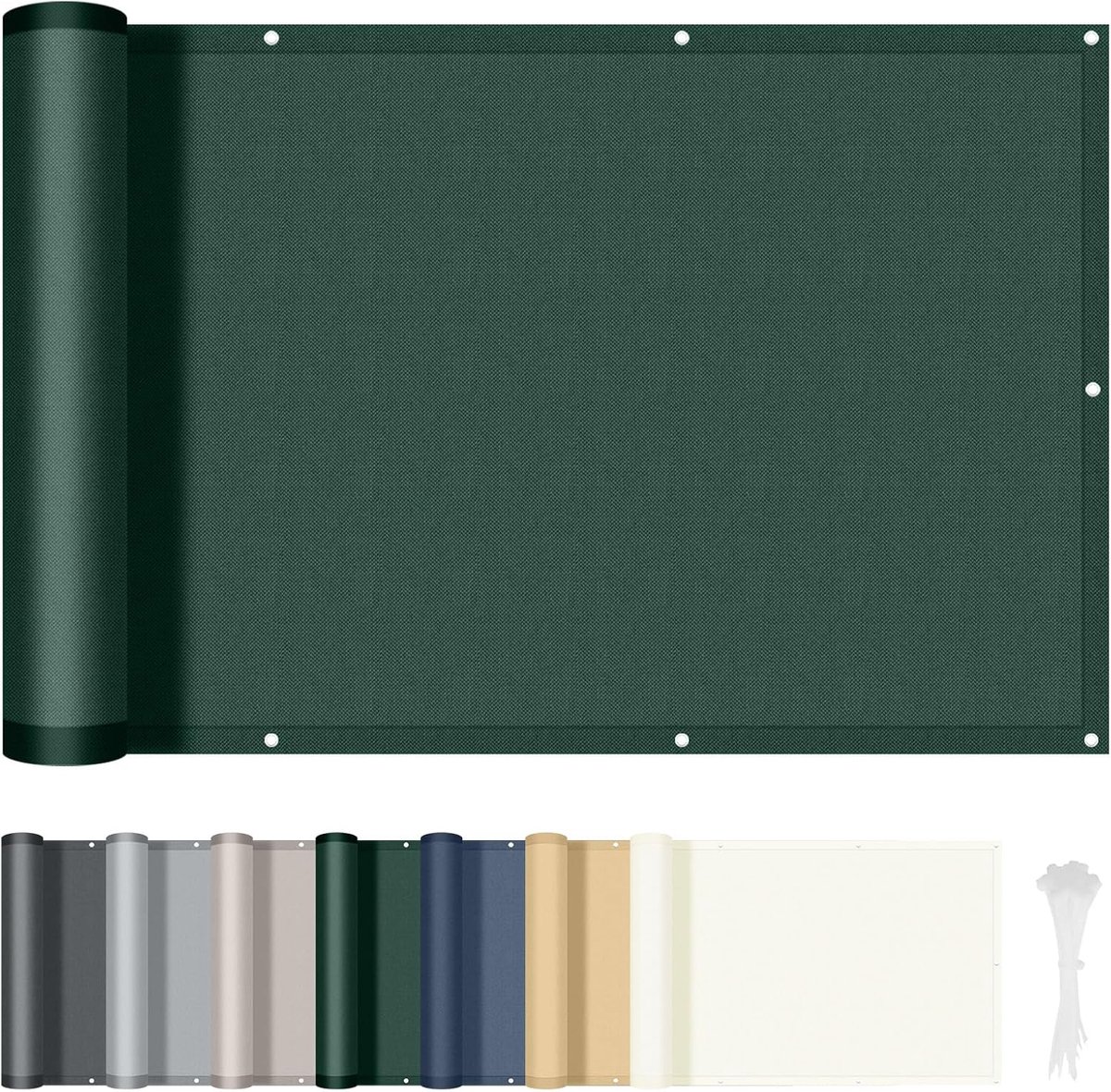 SnelShoppen - Balkon Scherm 90x500cm, 160g/m² PES Waterdicht, Wind- en UV-Bestendig, Privacy Scherm voor Balkon en Terras, Donkergroen met Kabelbinder