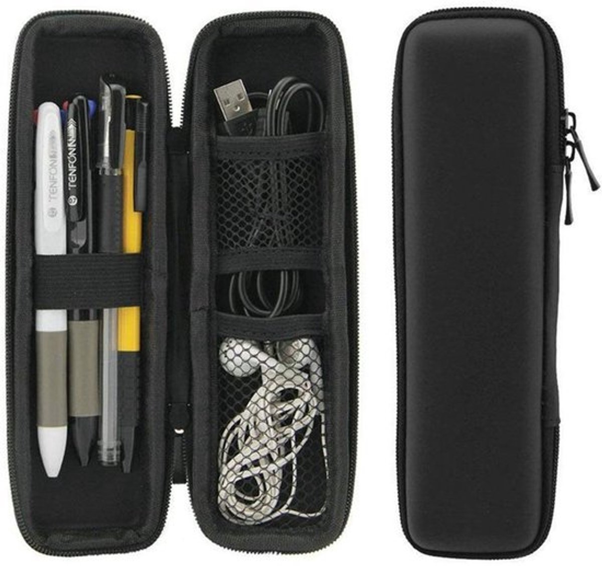 Zwarte Harde Etui - Stylus Etui - Compact en Lichtgewicht - Zwart - Pen Houder - Beschermende Draagdoos voor Potlood en Usb-kabels - Gesc...