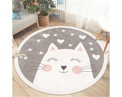 SnelShoppen - SWECOMZE Kindertapijt Rond - Zacht Kasjmier Speelmat voor Kinderkamer - Antislip Babymat met Karikatuur - 60 cm Grote Tapijt voor Kinder
