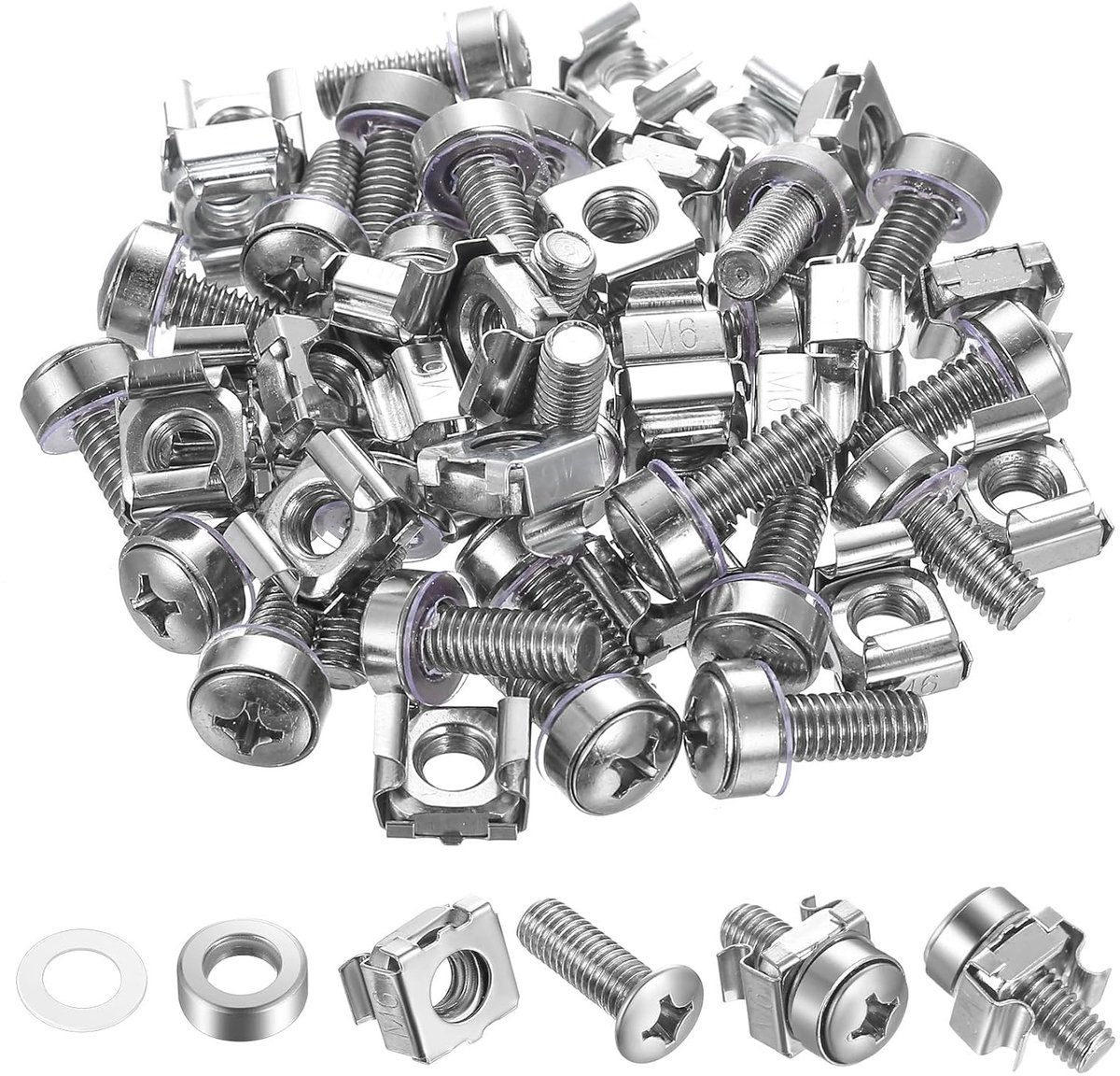 Cage Bolts en Schroeven M6 x 20MM voor Netwerkkasten - 160 Stuks, 80 Sets voor Rackmontage, Ideaal voor Patch Panel en Serverbehuizingen