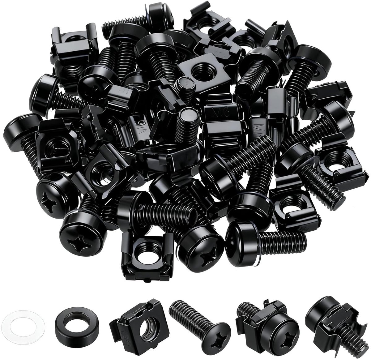 Cage Nuts en Schroeven M6 x 20mm Set van 160 Stuks voor Netwerk- en Serverkasten, Ideaal voor Patchpanelen en Rackmontage