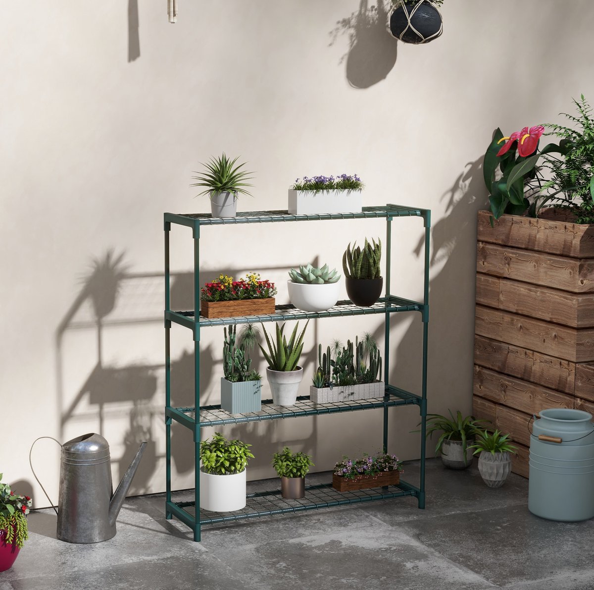 Plantenrek 4 Lagen Staal Donkergroen 89 x 28 x 107 cm Open Bloemenstandaard Voor Tuin Balkon En Woonruimte