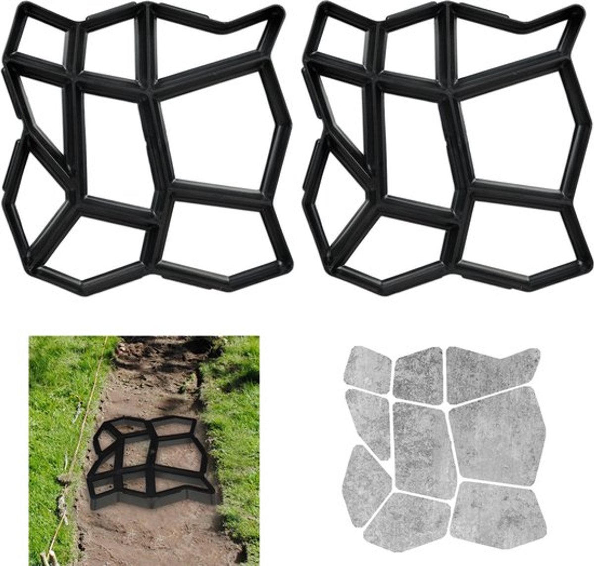 tuinpad mal set van 2 - DHZ ontwerp tuintegels - 4 x 42 x 42 cm - kunststof - betonmal