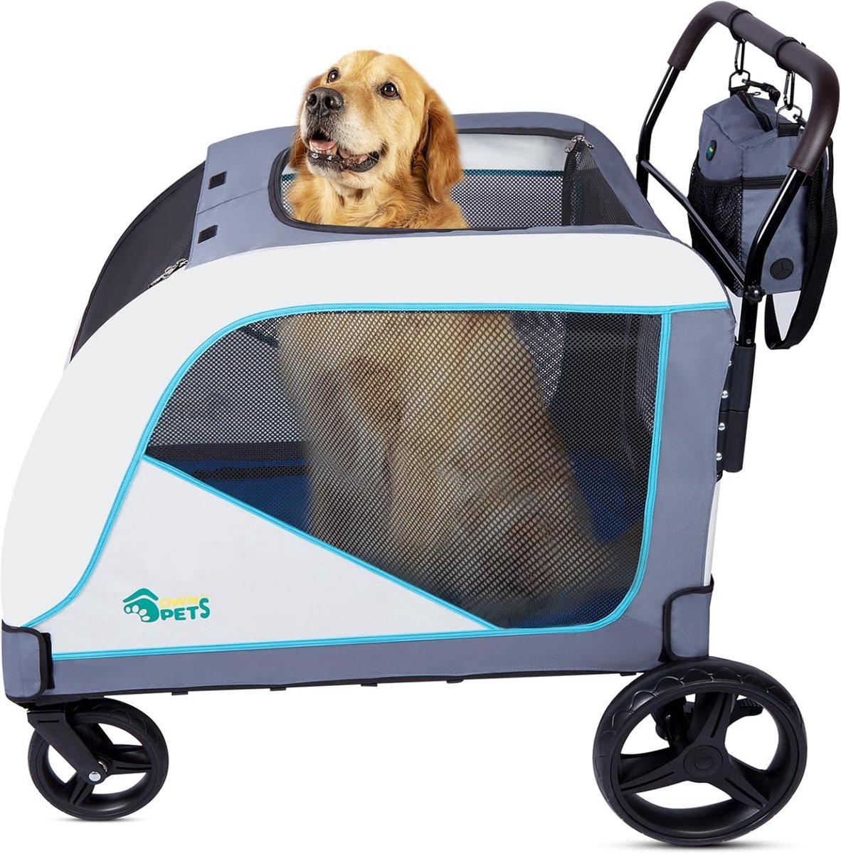 SnelShoppen - Extra grote kinderwagen voor middelgrote honden - Rubber wielen - Verstelbaar handvat - Ademend gaas - Maximaal 80 kg - Opbergtas - Opvo