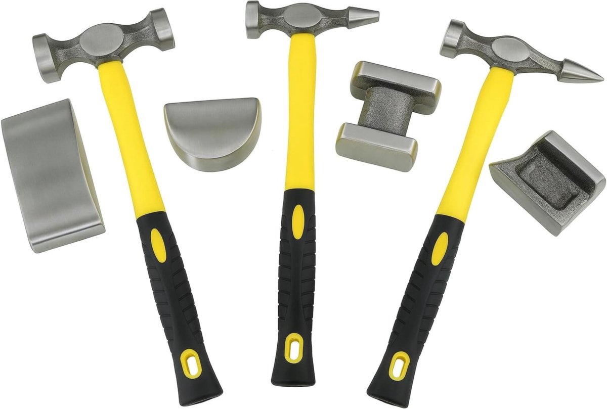 SnelShoppen - 7 Stuks Glasvezel Auto Truck Carrosseriebewerking Hamerkit Garagegereedschap - Voor Professionele Klussen, Sterke Materialen, Ideaal voo