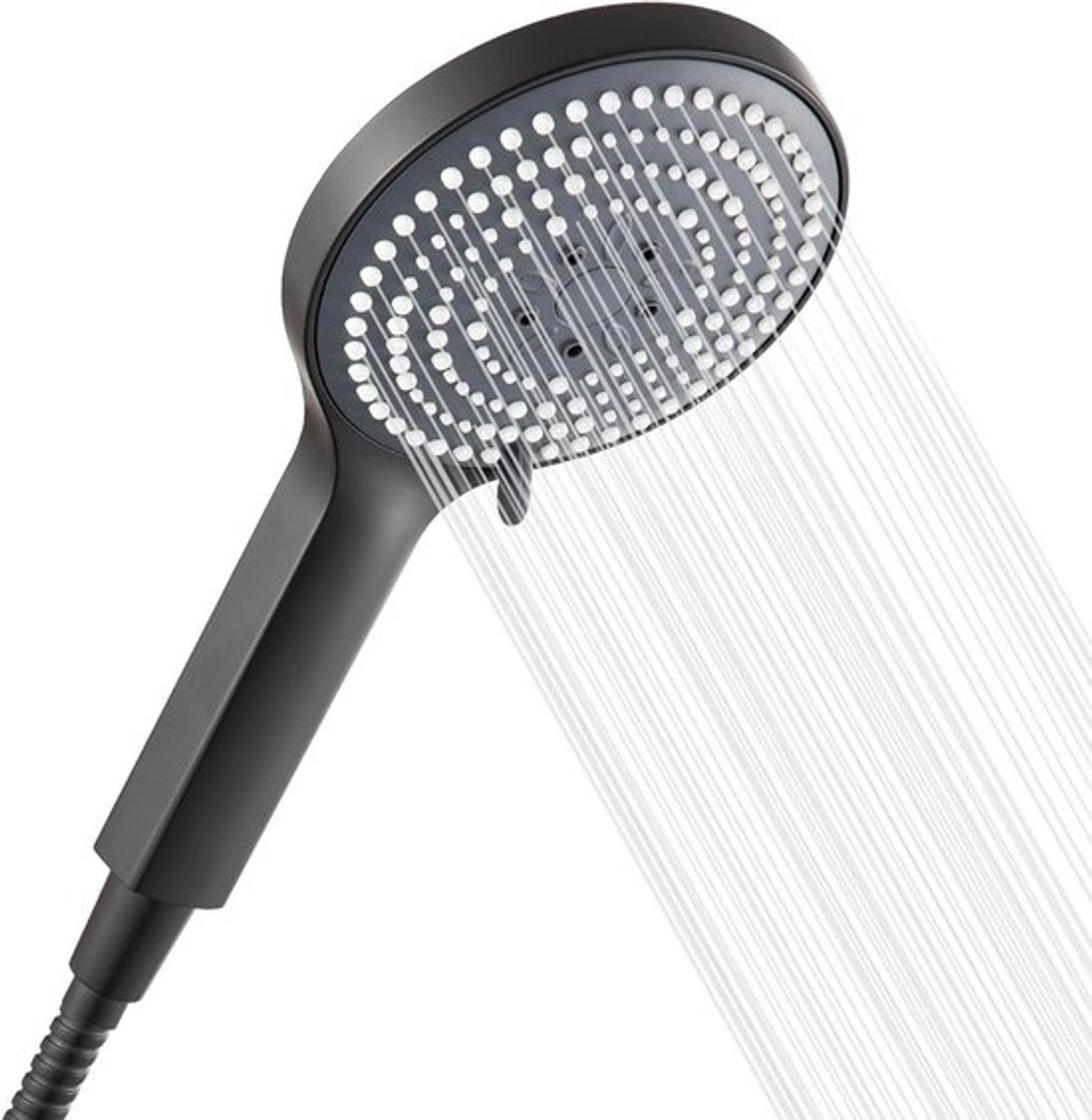 SnelShoppen - Handdouche met 6 Massage Modi, Waterbesparende Douchekop met 1.6m Flexibele Slang, Grote Diameter van 130mm, Zwart, Ideaal voor Thuisgeb