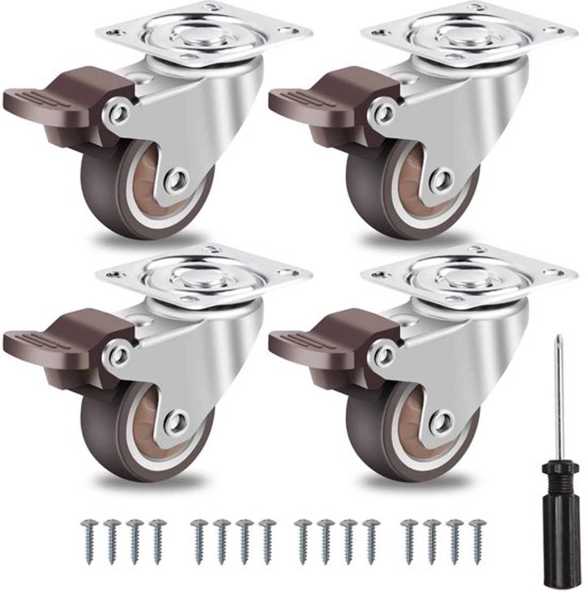 Zwenkwielen Heavy Duty - Zwenkwielen met Rem - Meubelwielen - Zwenkwielen Set van 4 - Rubber Wielen - Laadcapaciteit 272 kg