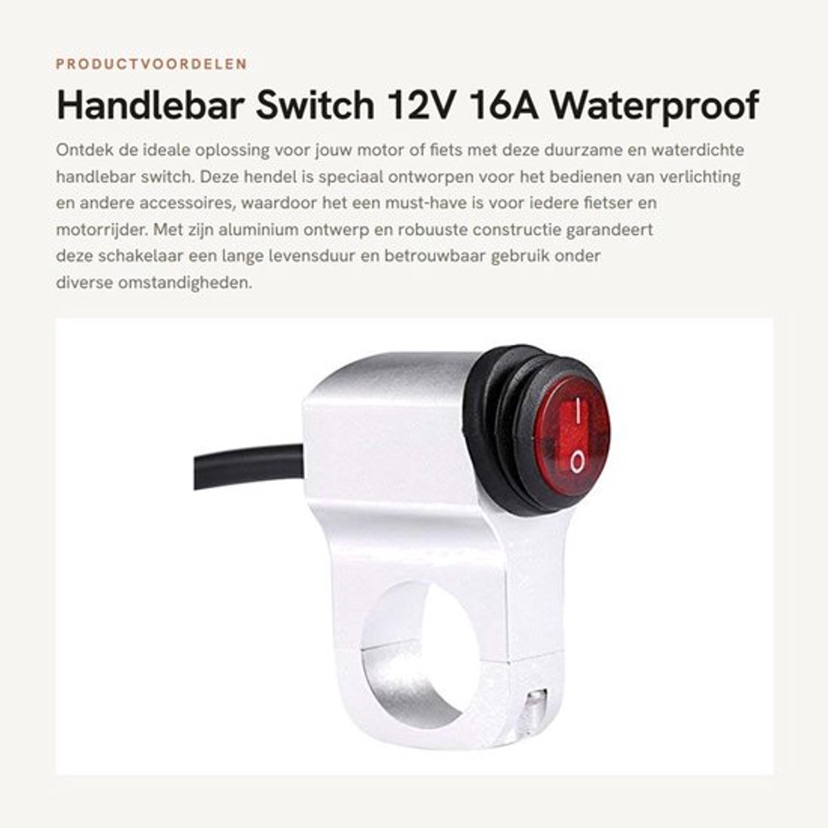 Handlebar Switch - 12V 16A - Waterproof Aluminium Design - Populair - Voor Motoren en Fietsen - Verlichting en Accessoires