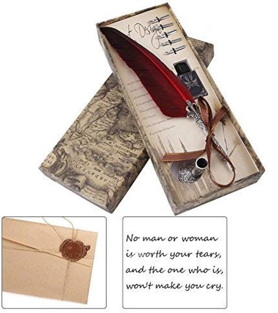 Kalligrafiepen Set - 5 Vervangende Penpunten - Inktfles - Penhouder - Geschenkdoos - Materiaal: Veren/Legering - Veerpen