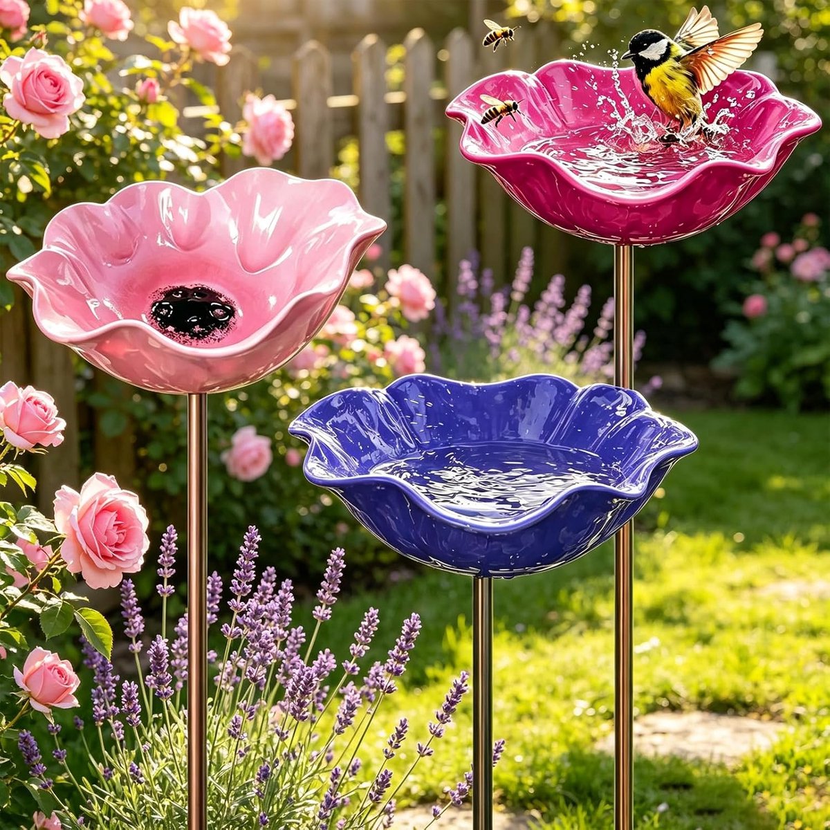 SnelShoppen - Vogelbad Staand 3-delig Water Drinkbak voor Vogels en Insecten, Frost-Proof Tuinaccessoire, Decoratieve Tuinsculptuur voor Bijen en Voge