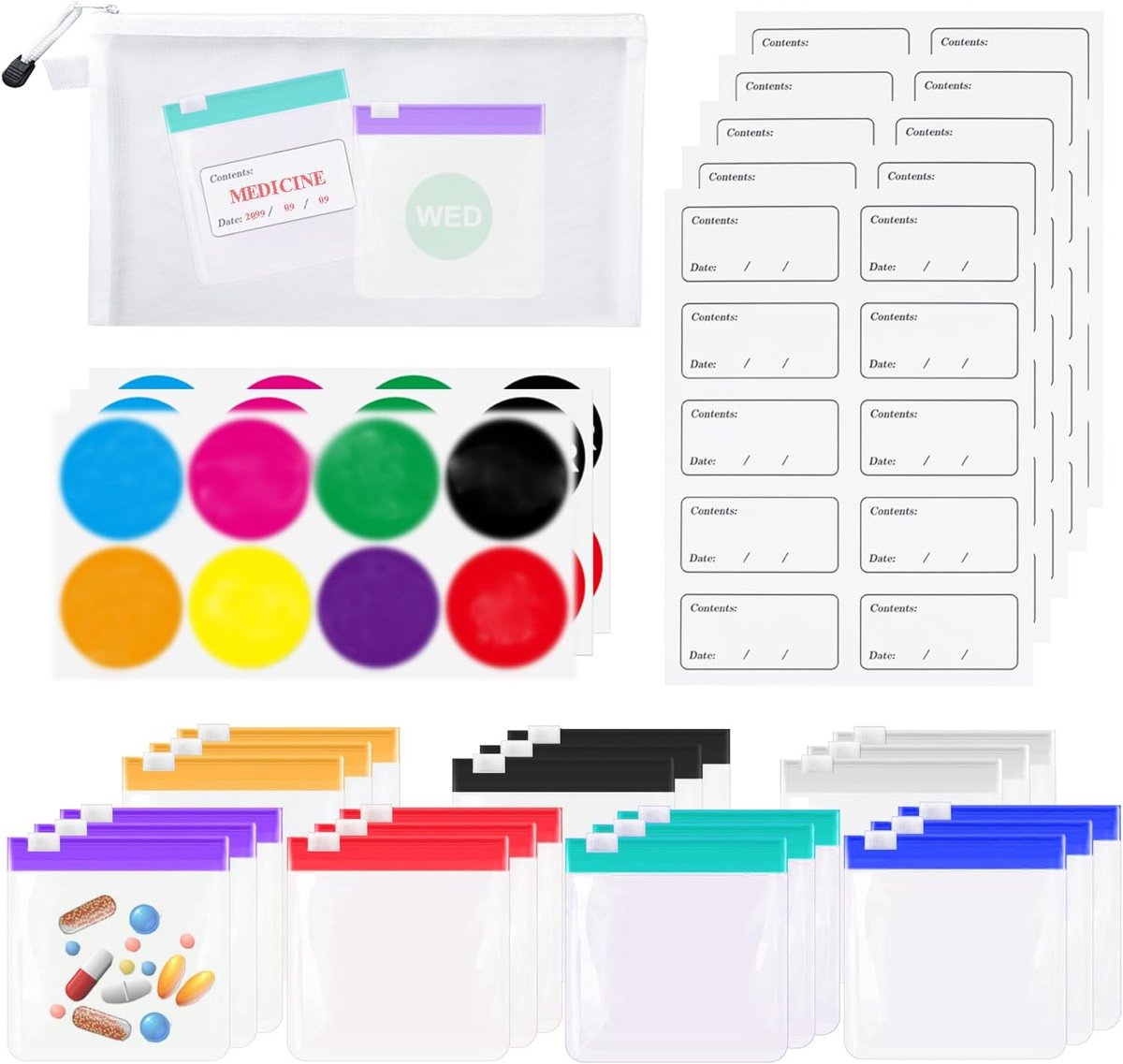 herbruikbare medicijnzakjes 30 stuks - met rits - met weekstickers - ideaal voor reizen - SnelShoppen