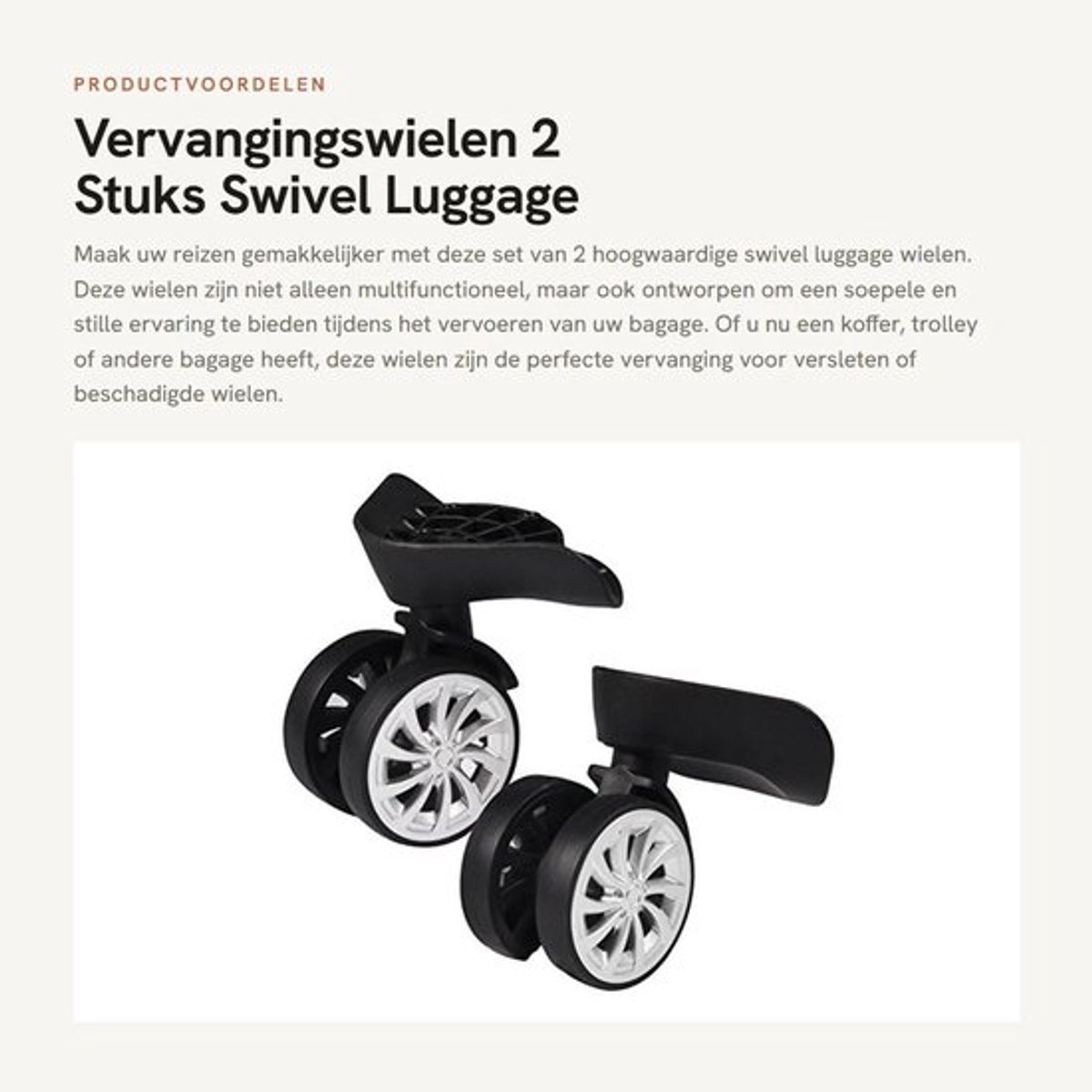 Kofferwielen Vervangset 55mm - Zwenkwielen - Duurzaam - Geluidsarm - Multifunctioneel - Geschikt voor Luggage en Trolleys - Casters