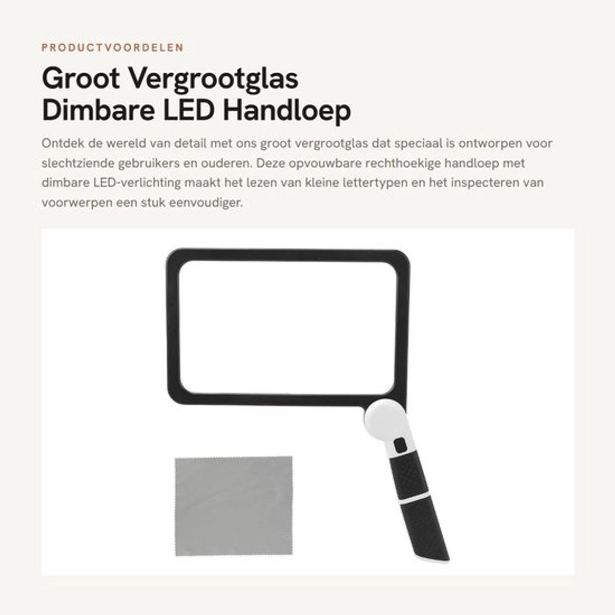 Groot Vergrootglas - Dimbare LED - Handloep met Licht - Opvouwbaar - Voor Slechtziende - 5x Vergroting - Geschikt voor Senioren