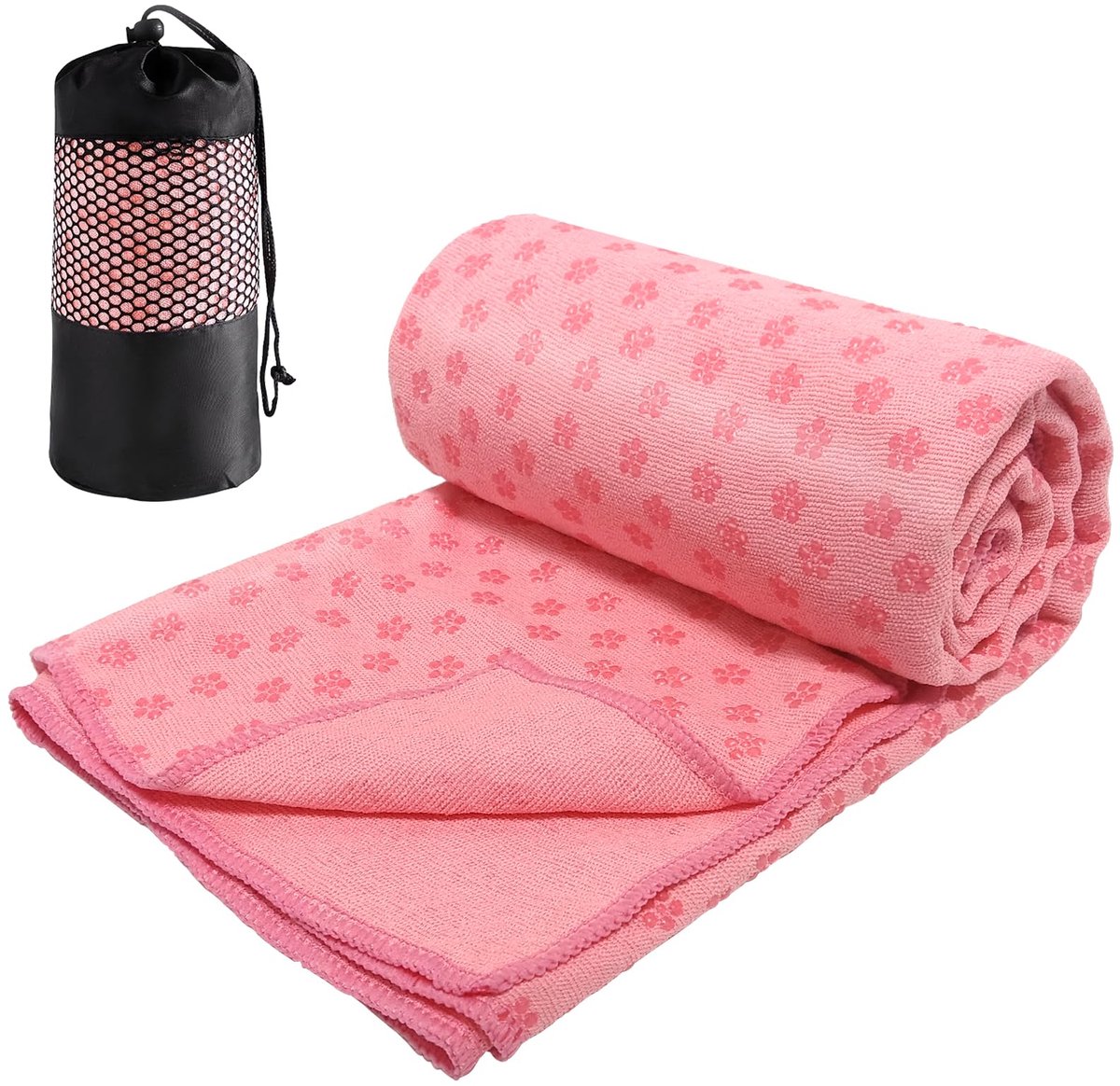 SnelShoppen - Grote Antislip Yogamat Handdoek 183x63 cm - Sneldrogend en Ademend voor Hot Yoga, Bikram, Pilates en Gym Workout - Inclusief Mesh Draagt