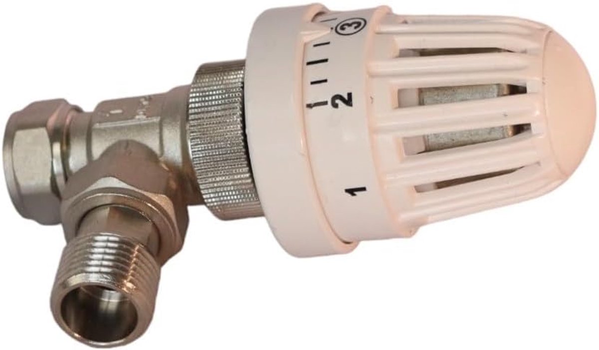 SnelShoppen - Thermostat Tap Angled 1/2" x 15 mm, Radiator Ventiel met Thermostaatkop, Verwarmingsaccessoires voor Huishoudens, Hoogwaardige Kwaliteit