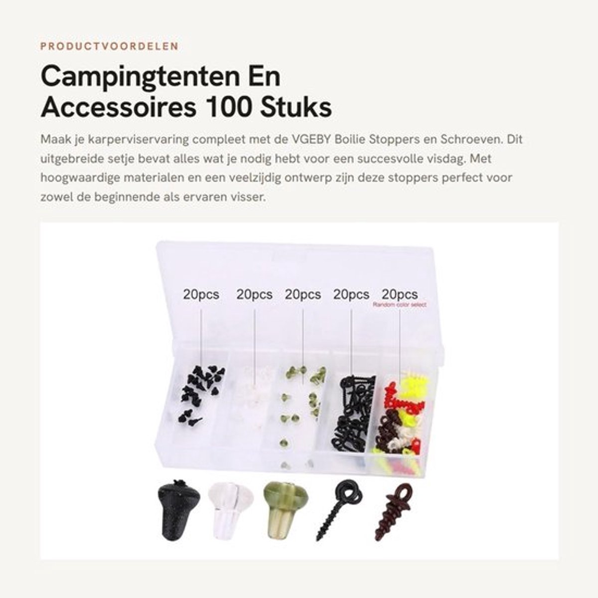 Campingtent - 100 Stuks Haakstoppers - Zwarte/Witte/Groene Stoppers - Zwarte/Meerkleurige Schroeven - Kunststof/Metaal - Lichtgewicht