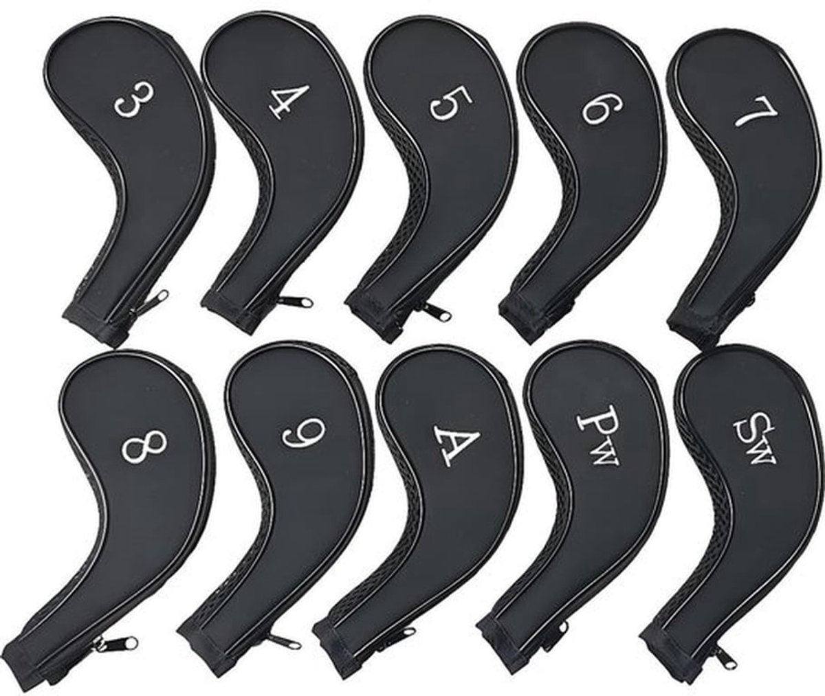 Golfijzerhoofdhoezen 10-delig - Waterdicht - Duurzaam - Antislip - Rits - Genummerd ontwerp - Golfcovers