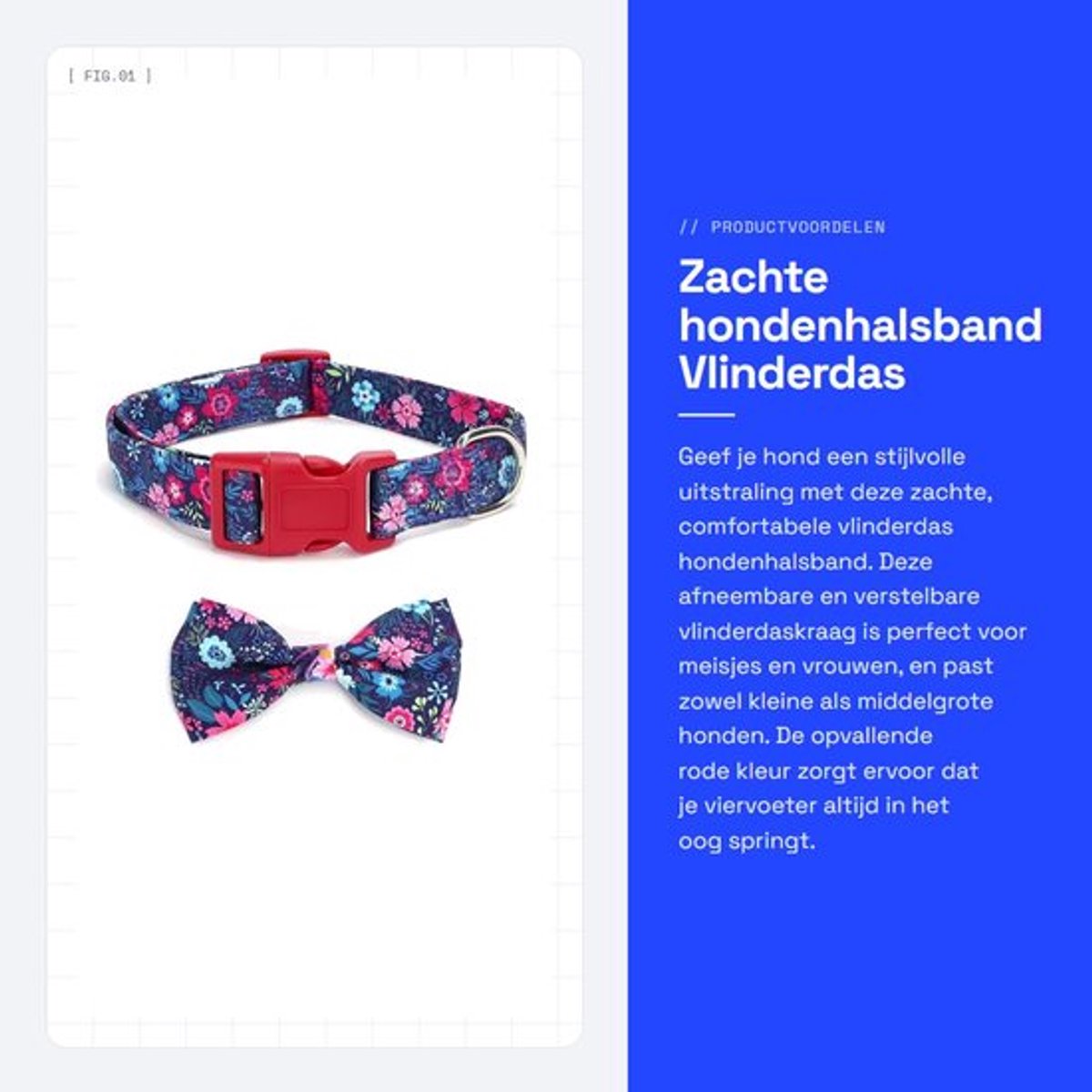 Hondenhalsband Verstelbaar - Vlinderdas - Afneembaar - Geschikt voor kleine/middelgrote/grote honden - Kraagmaat S/M/L - Comfortabel - Halsband