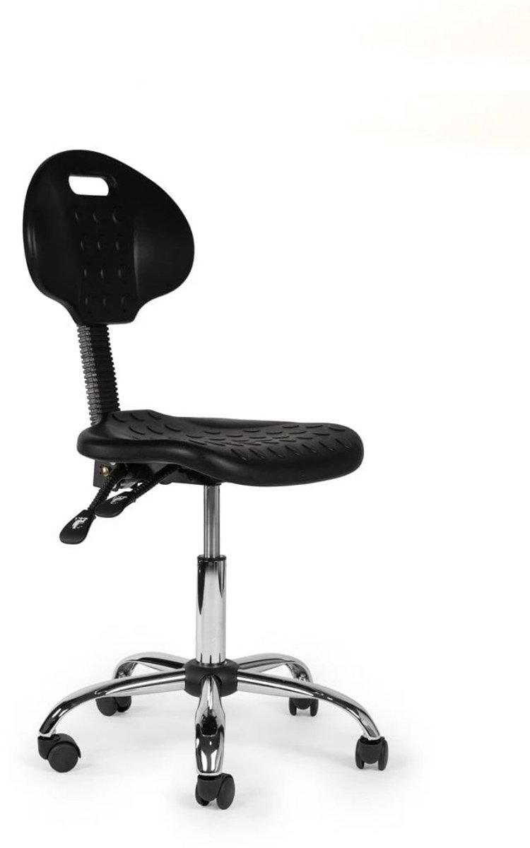 Ergonomische Werkplaatsstoel Zwart Op Wielen Hoog (70-86cm) / met Voetsteun / Standaard wielen