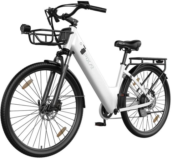 SmarAI C1 Pro Elektrische Stadsfiets 28 Inch - 250W Motor - 36V18Ah Accu - Extra Groot Bereik tot 120 km- Shimano 7 versnellingen - Verende Voorvork - Inclusief Fietsmand en Slot-Wit — afbeelding 2