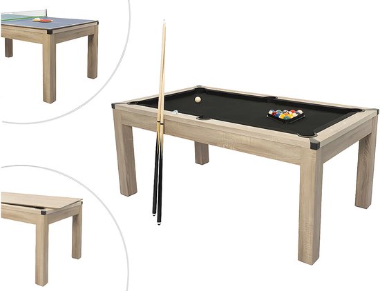 Vente-unique Transformeerbare tafel biljart & pingpong - Licht naturelkleurig - L182 x B102 x H80 cm - HENK van Merkloos — afbeelding 3