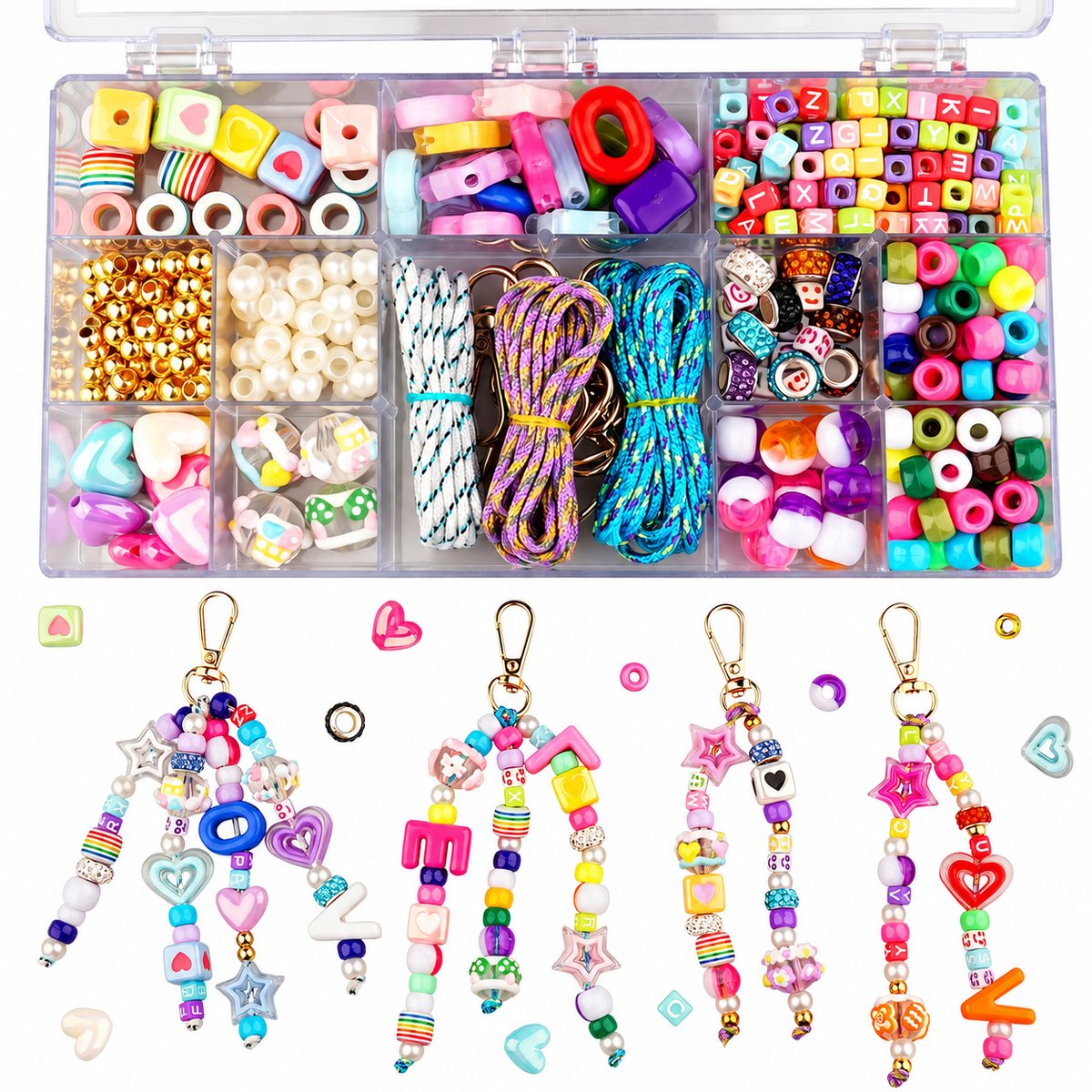 Gloovon® - DIY Sleutelhanger & Sieraden Maken - 400+ Delig - Incl. 6 Sleutelhangers & Opbergdoos - Cadeau voor Kinderen & Volwassenen - Creatieve Hobby Kit