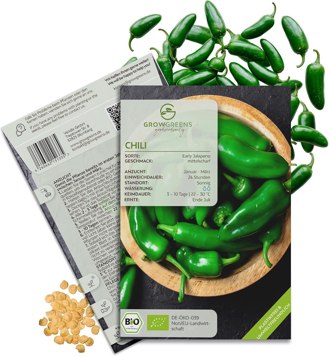 SnelShoppen - Biologische Chilizaadjes Vroege Jalapeño - 10 Zaadjes - Hoogproductieve Chili Peper - 5000 Scoville - Ideaal voor Tuin, Balkon en Terras