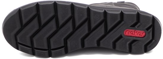 Zwarte Rieker laarszool met antislip profiel en rode inzet.