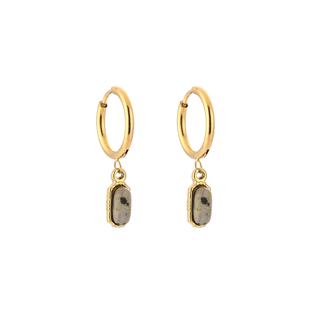 Stainless Steel Boho Natural Stone Charm Hoops – Luxe Boho Natuursteen Oorringen – RVS - Leopard