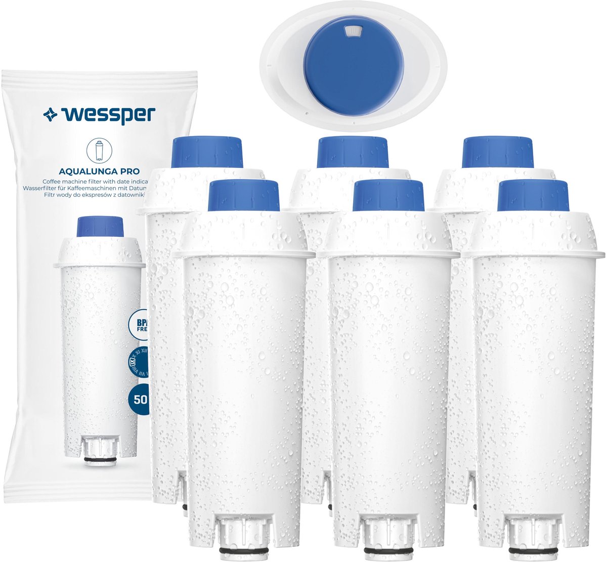 6x Wessper AQUALUNGA PRO Waterfilters voor Delonghi - voor Koffiemachines - waterfilters voor Magnifica Dinamica Eletta - vervanging voor waterfilter SER3017, DLSC002