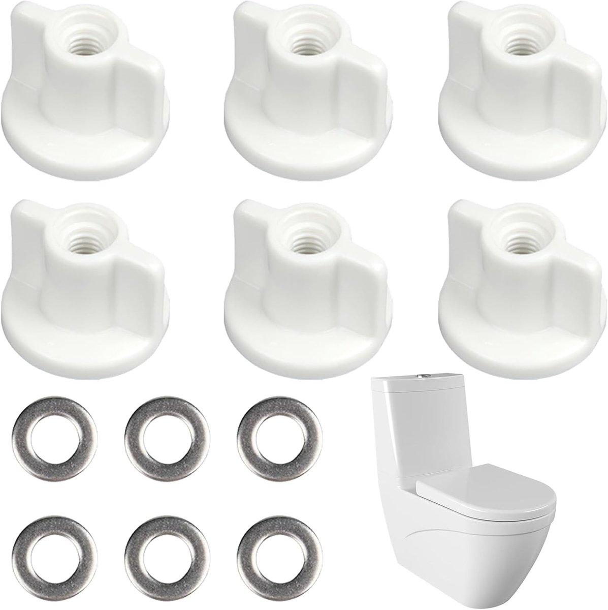 WC Bril Bevestigingsset - Toiletbril Moeren - WC Bril Repareren - Anticorrosief Materiaal - 6 Stuks - Wit