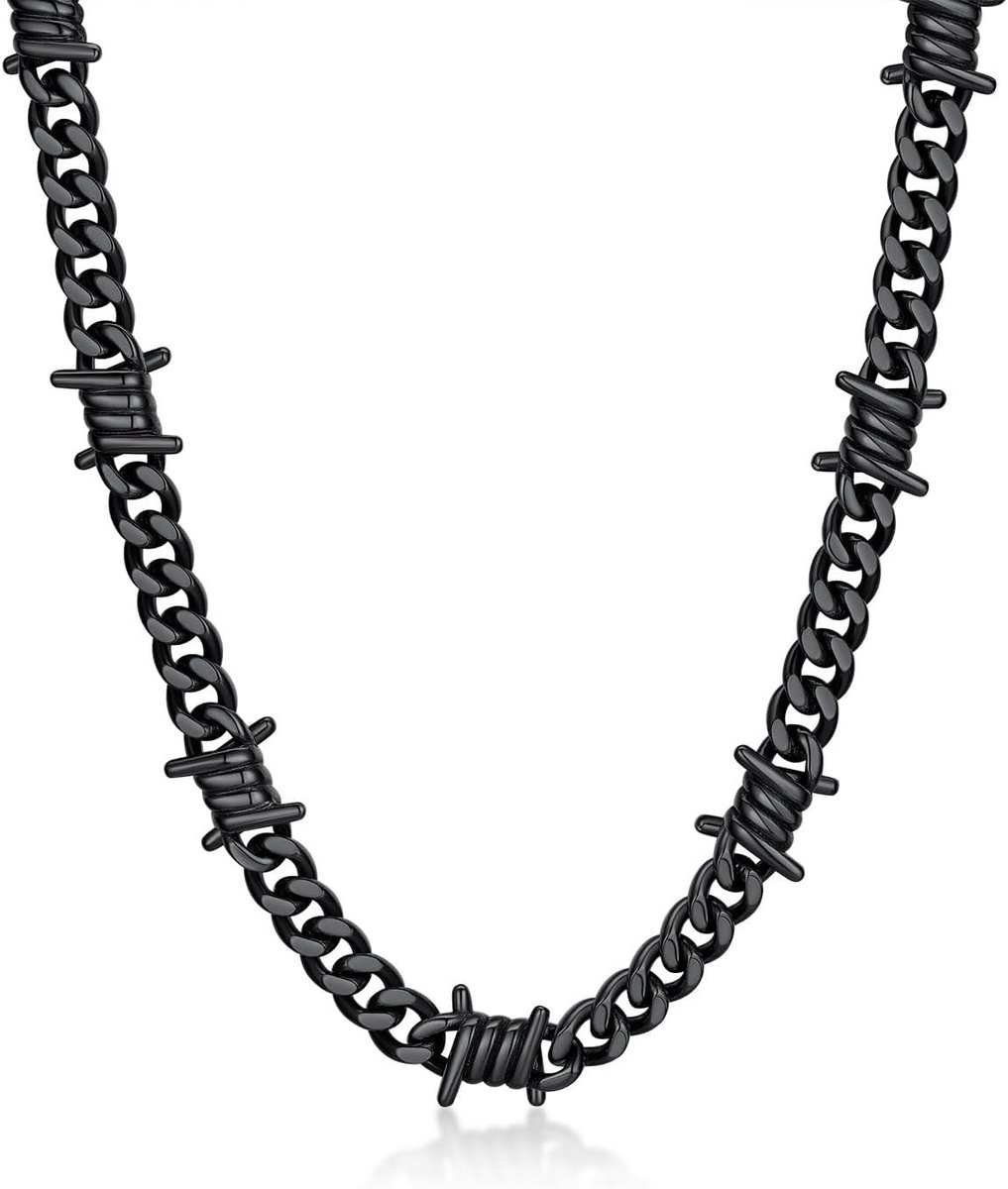 Herenketting van RVS met Doornmotief, 7/9mm Brede Cubaanse Schakel, Hip Hop Stijl, Perfect voor Anniversaries en Modeaccessoires