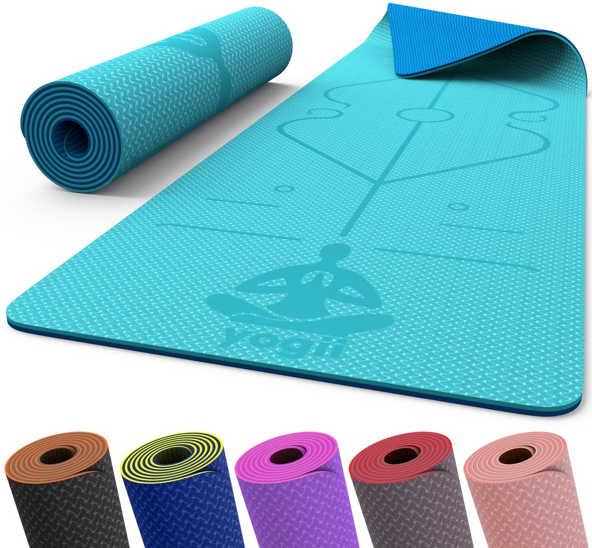 SnelShoppen - Yogamat Antislip 6 mm TPE Reisvriendelijk - Perfect voor Thuis en Sportschool - Yoga, Fitness & Pilates - Laseruitlijningsgidsen (Groenb