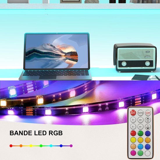 Hoekbureau - Computer bureau - Thuiswerken en gamen - Geïntegreerde stopcontacten - 140 x 120 cm - Wit — afbeelding 4
