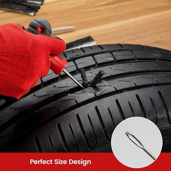 Bandenreparatieset - Autoband reparatie - Onderweg repareren - Inclusief 20 reparatiestrips - 21 cm lengte - Oplichtend rood — afbeelding 2