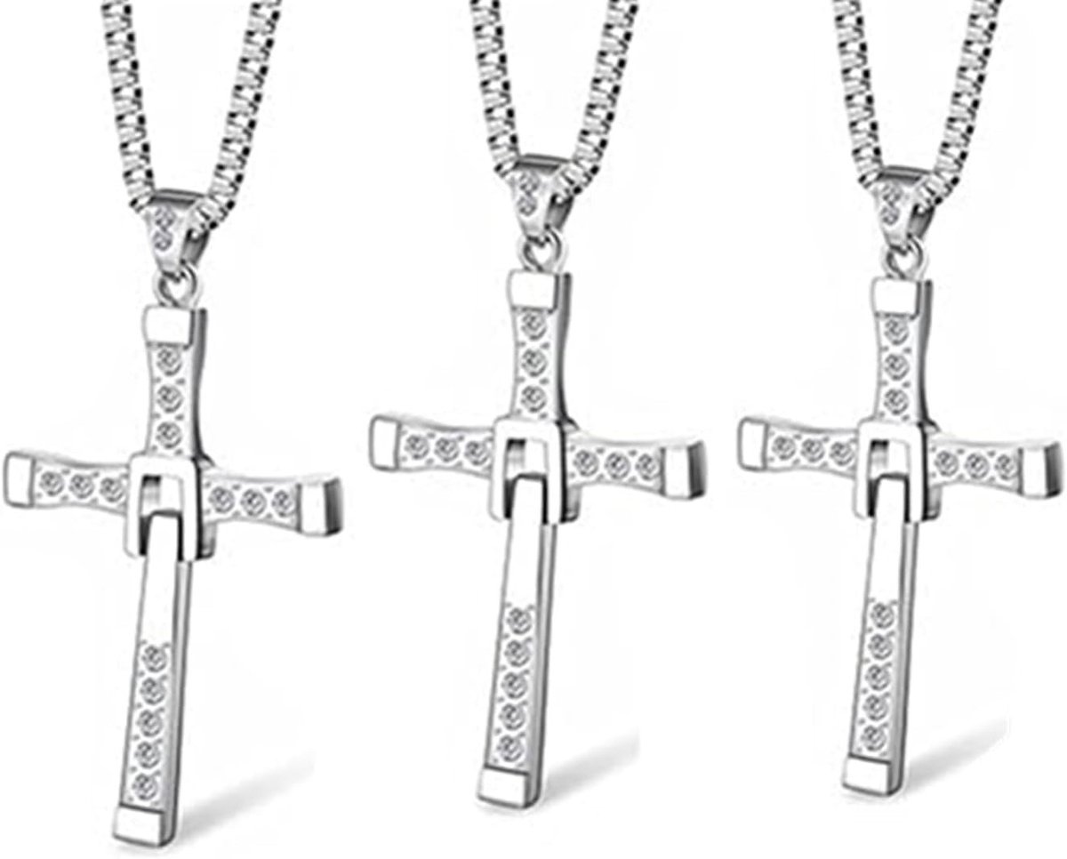 10 stuks stickers en 3 vervangingen voor het kruis kettinghalsbandje van Dominic Toretto, Vin Diesel titanium stalen herenjuwelen, PVC, perfect voor fans van actie en films