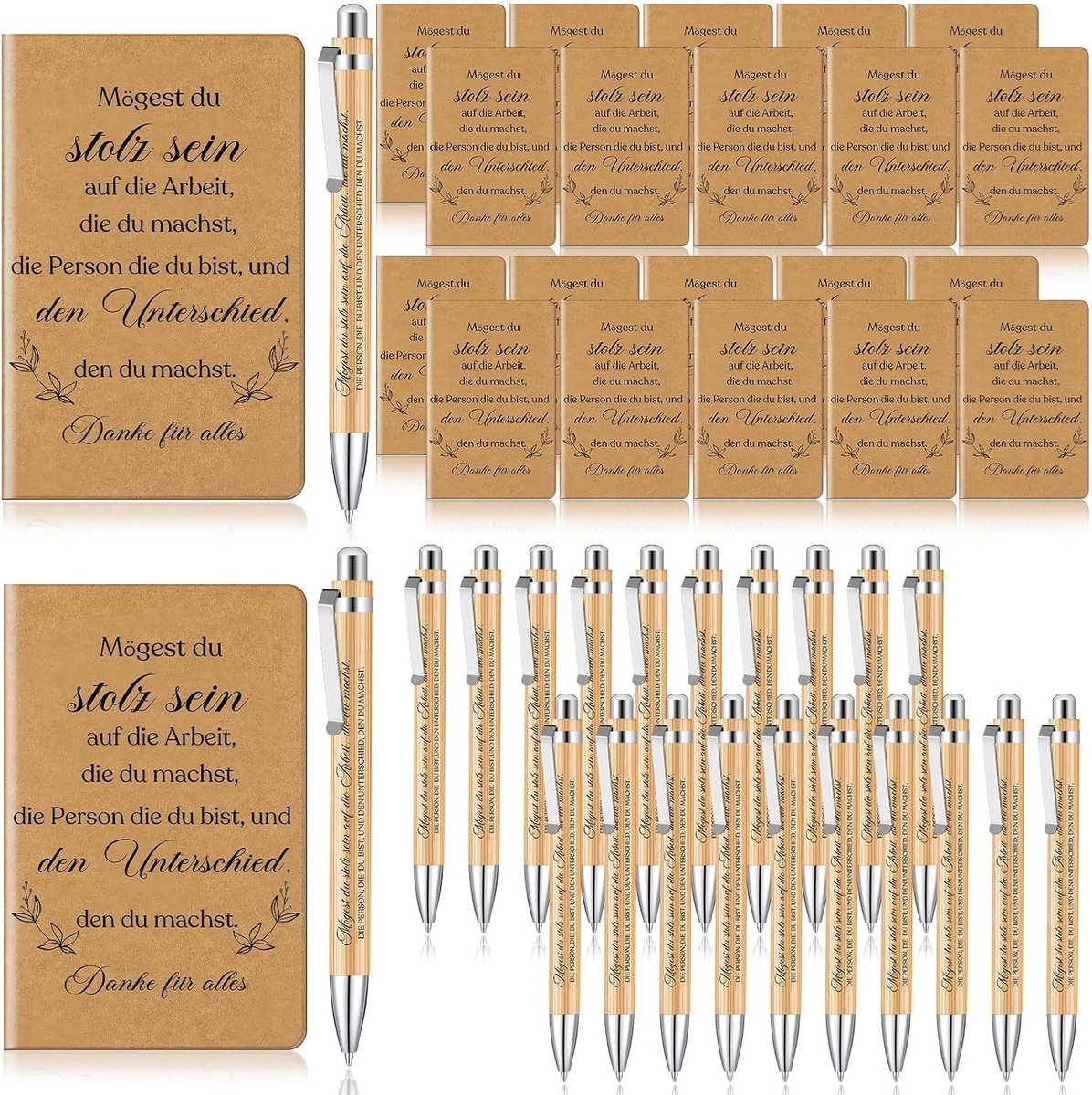 Coworker Appreciation Geschenken met Inspirerende Notitieblokken, Motivatiepennen en 2-in-1 Bedankpen (Bruin, 24 Sets) voor Teamwork en Waardering