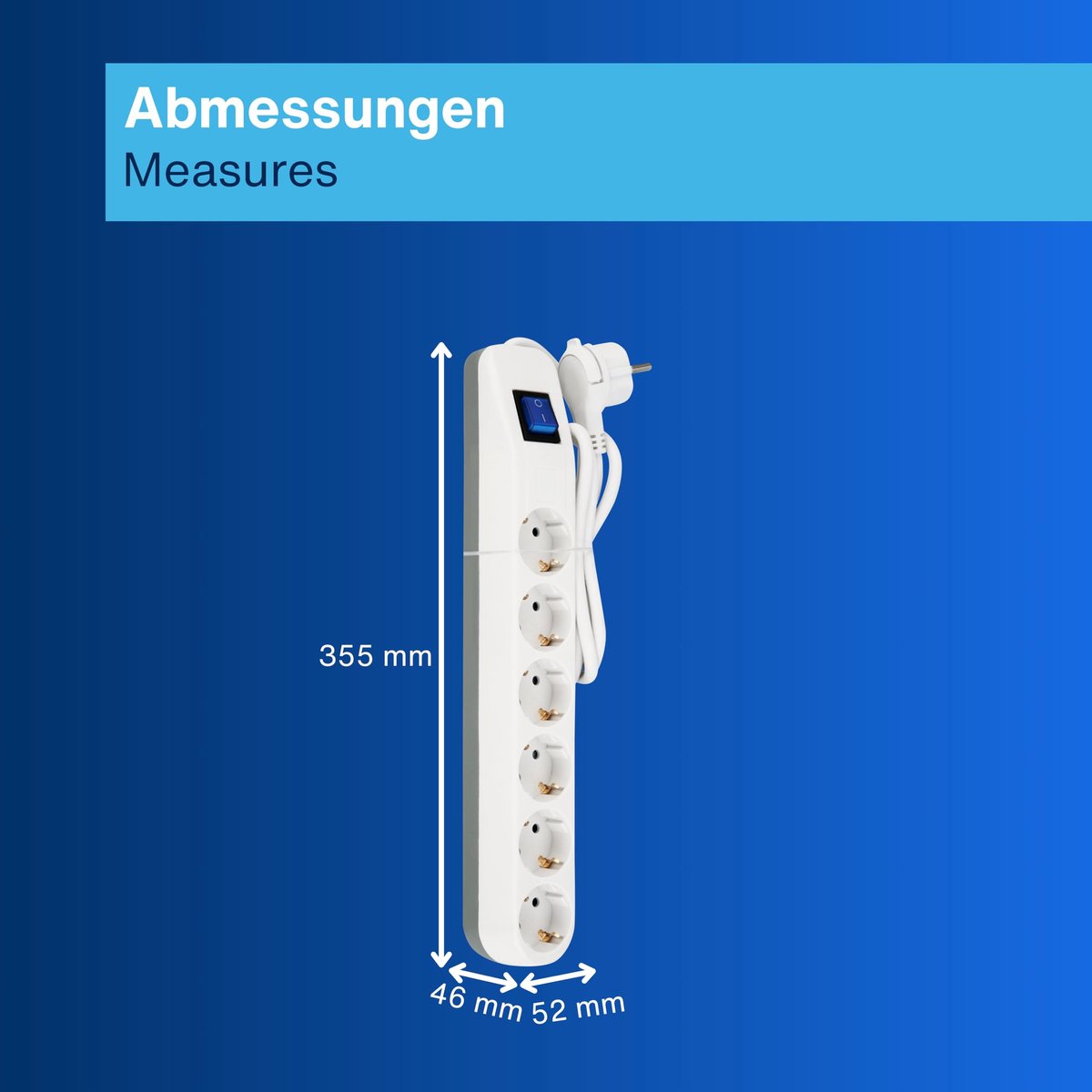 SnelShoppen - Meervoudige Stekkerdoos 6-voudig met 5 meter Kabel, Wit, Max. 3500 W, Ideaal voor Thuis, Kantoor, Camping en Tuin