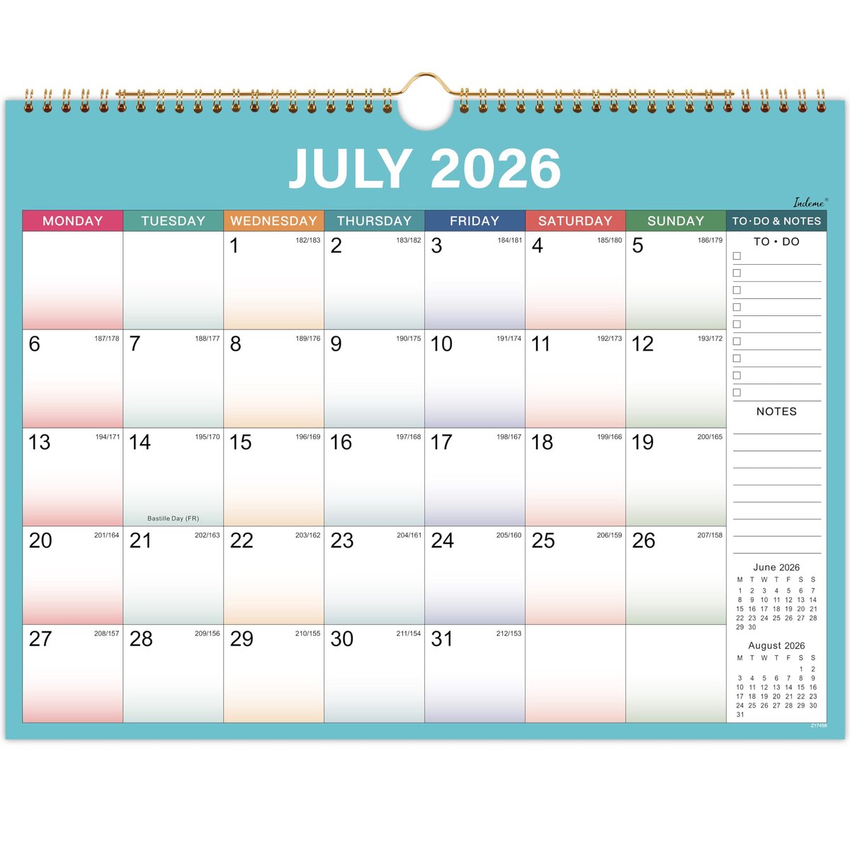 SnelShoppen - Wandkalender 2026 met Dikke Papier, Maandweergave, Dubbele Draadspiraal Binding, Ophanghaak, Grote Gemengde Kleuren, Perfect voor Thuis