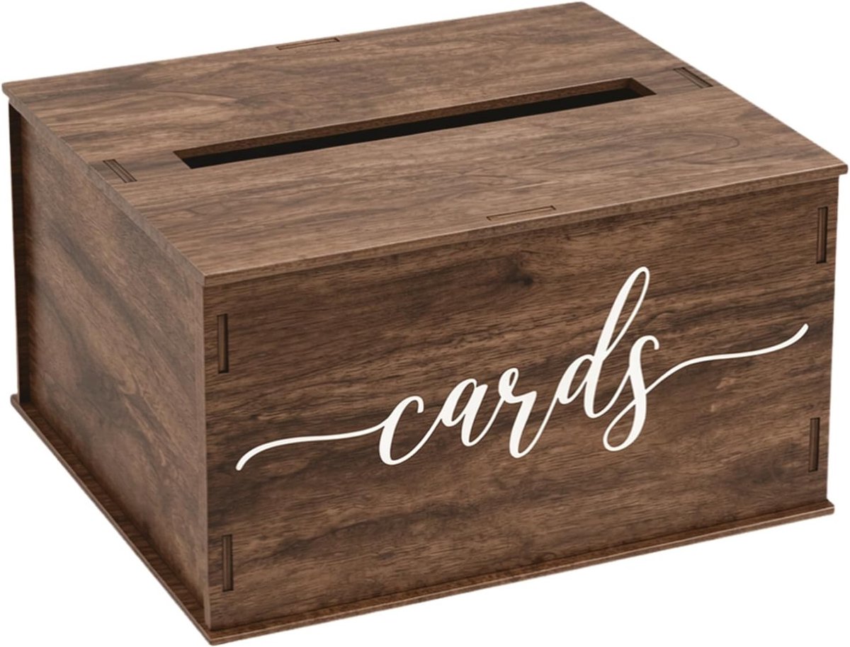 Houten kaartenbox voor bruiloft en verjaardagen - Grote geschenkdoos voor geld en wenskaarten, DIY kist 29 x 26,6 x 16,5 cm, perfect voor speciale gelegenheden