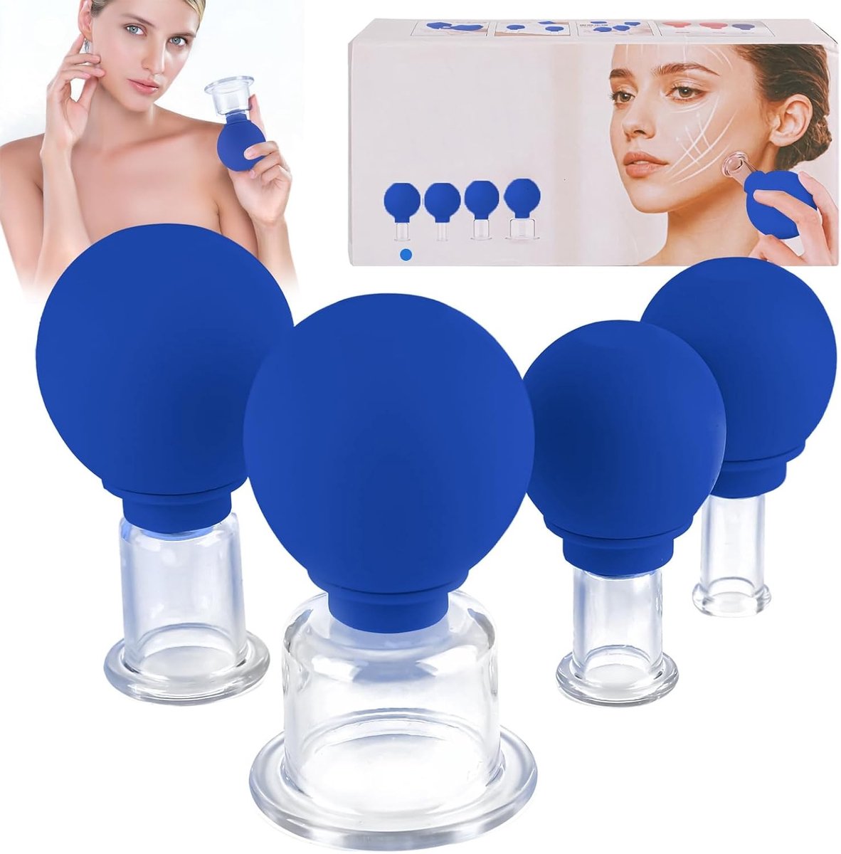 Schepglazen met siliconen zuigbal, 4 stuks, vacuüm massage set voor ontgifting, rimpels en cellulitis