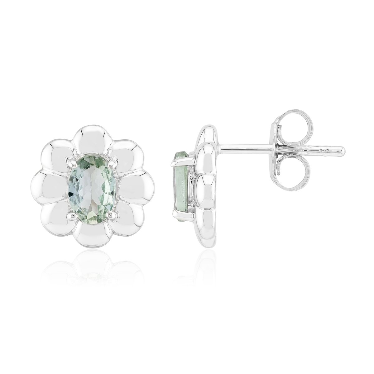 Cavill - Zilveren Oorbellen met Onverhitte Groene Tanzaniet - 925 Sterling Zilver - Ovaal 0,765 ct - Elegante Bloemvormige Dames Oorbellen