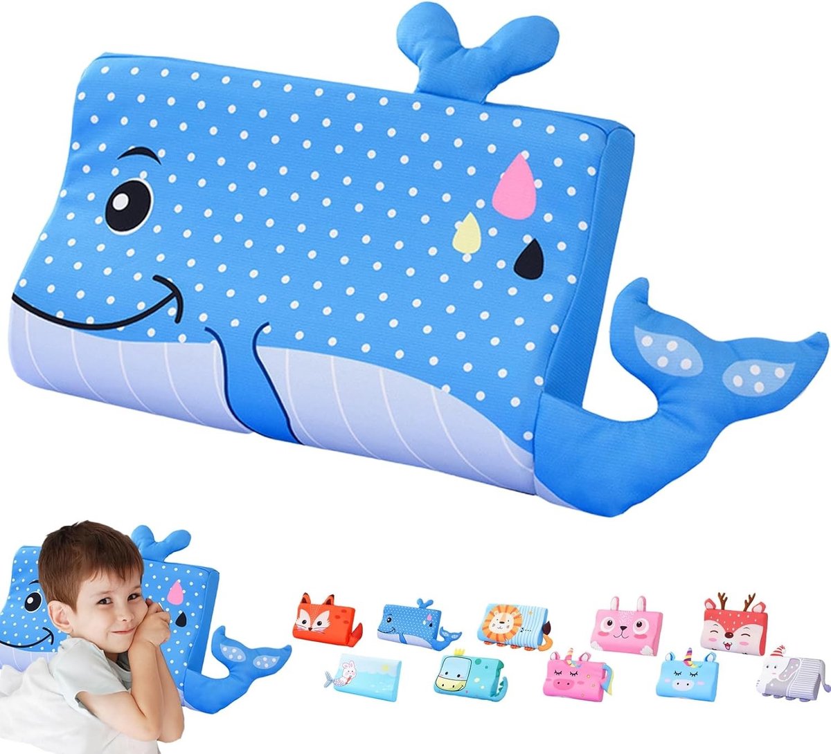 Schattig Kinderkussen 45 x 27 cm met Dierenprint, Ergonomisch en Ademend Geheugenfoam voor Kinderen vanaf 3 Jaar
