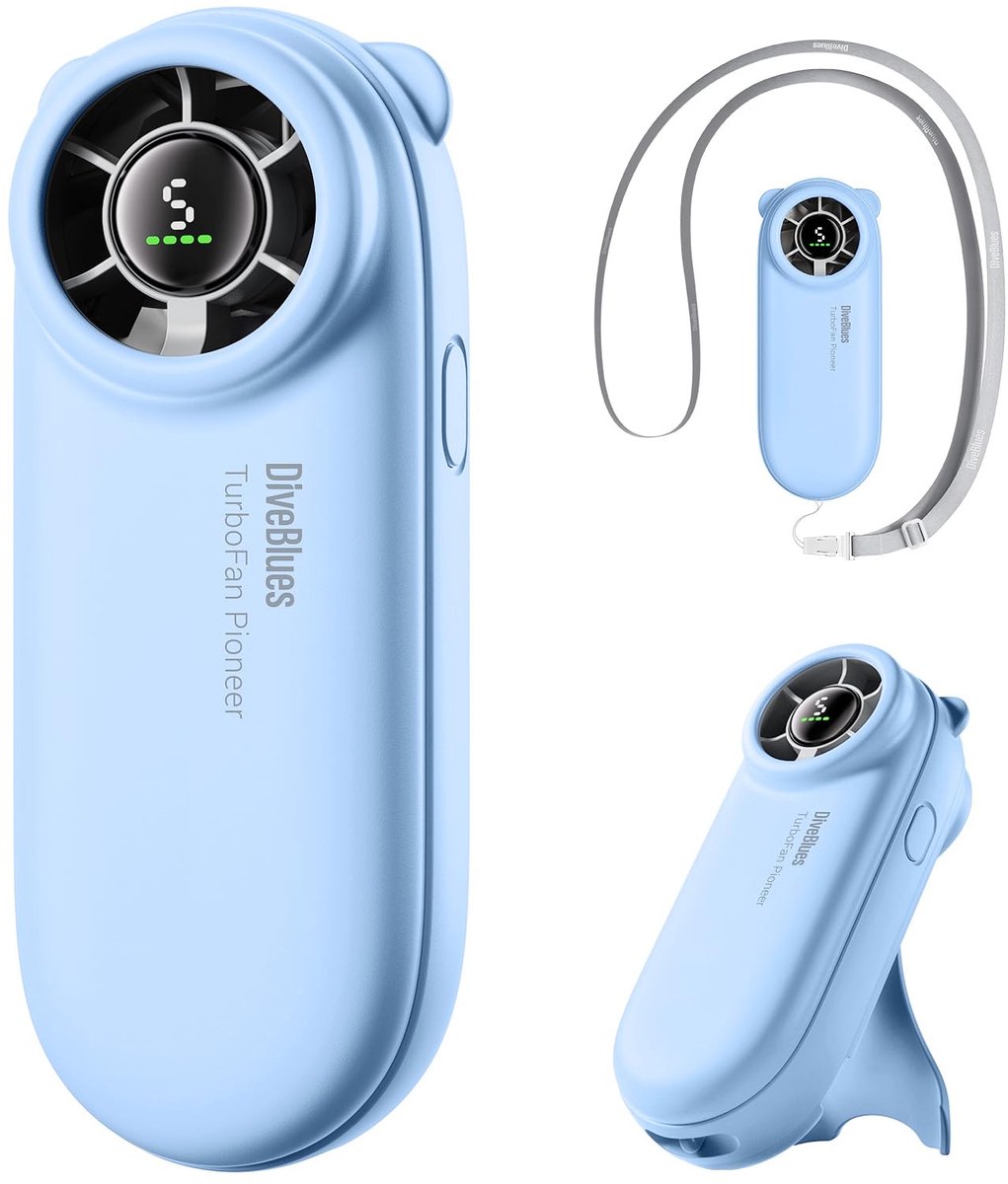 SnelShoppen - Mini-handventilator Draagbaar - Turbo Ventilator met USB-oplaadbaar, Werkt op Batterijen, 5 Snelheden, LED-Display, Tot 8 Uur Koeling -