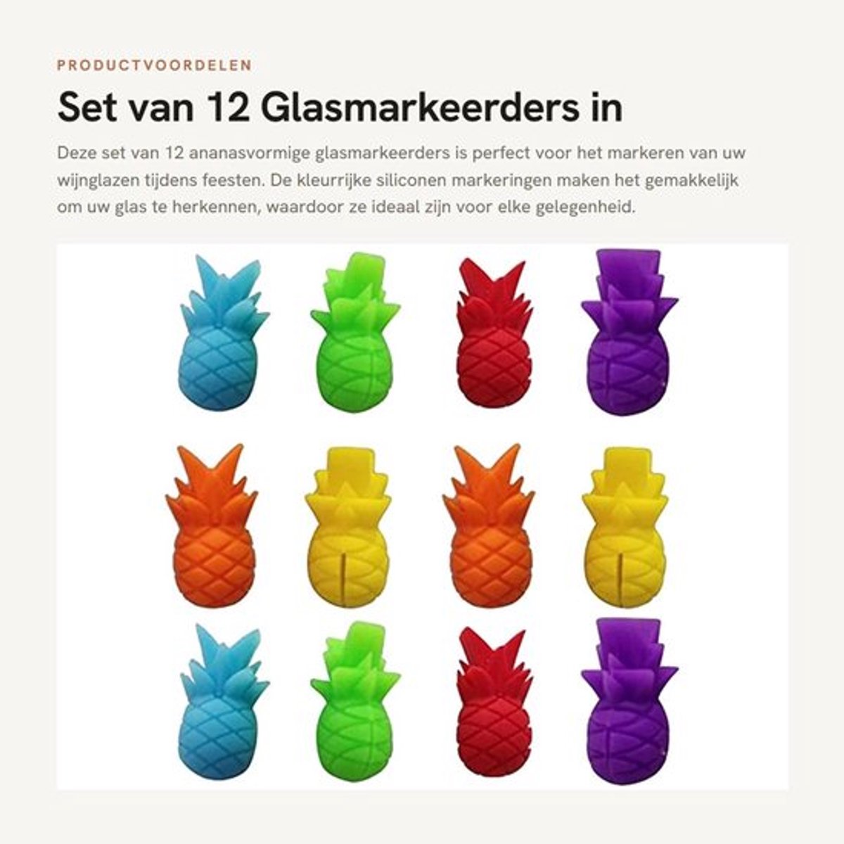 Set van 12 Glasmarkeerders in Ananasvorm voor Feesten