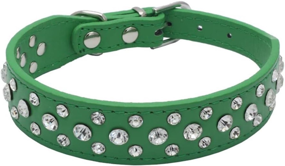 Stijlvolle PU Leren Honden- en Kattenhalsband met Bling Rhinestones en Kristallen - Maten S, M, L, XL, Perfect voor Puppy’s en Kittens