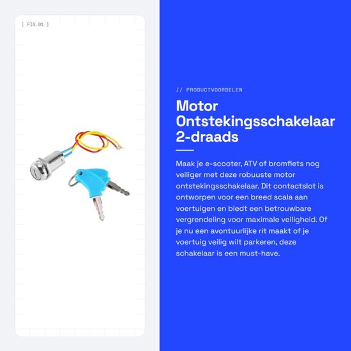 Motor Ontstekingsschakelaar - 2-draads contactslot - Veilig en betrouwbaar - Universeel - Geschikt voor e-scooters en ATV's - Inclusief s...
