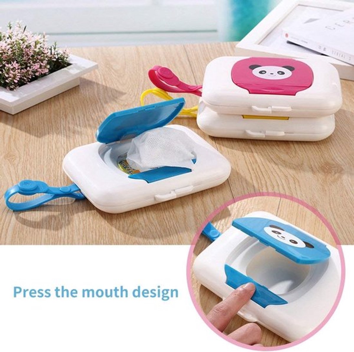Doekjesdoos Schattig Ontwerp - Vaatdoekhouder - Hervulbare Container - Opbergdoos voor Babydoekjes - Dispenser met Gurt - Duurzaam PP/Silikonmateriaal - Doekjeshouder