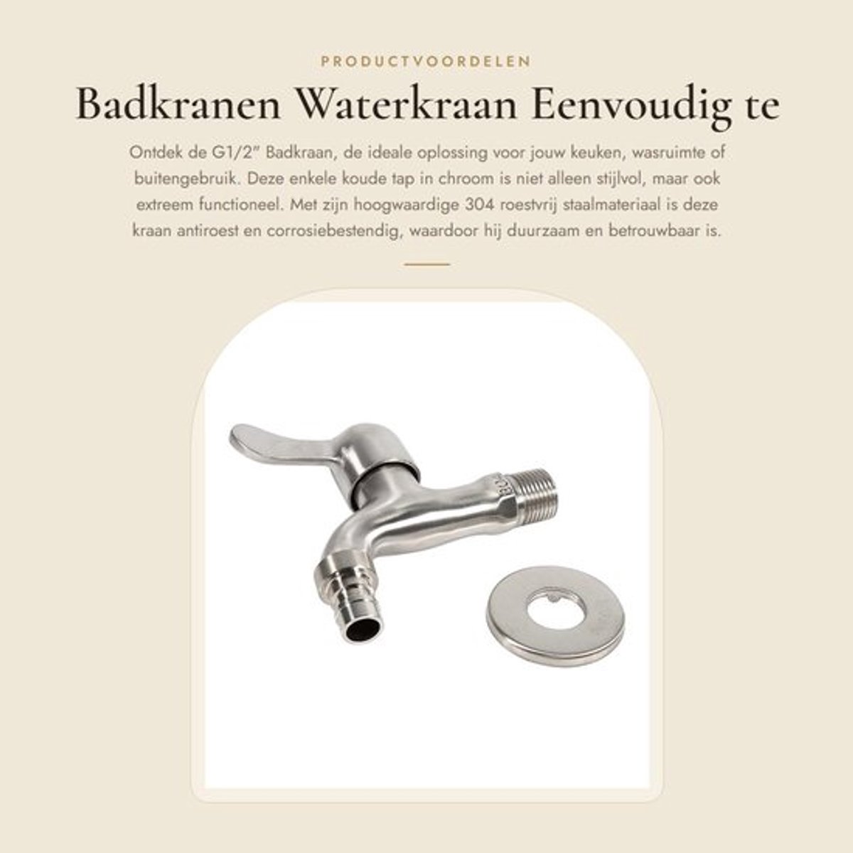 Waterkraan Enkele Koude Tap - Chroom - 304 Roestvrij Staal - Eenvoudig te Installeren - Du